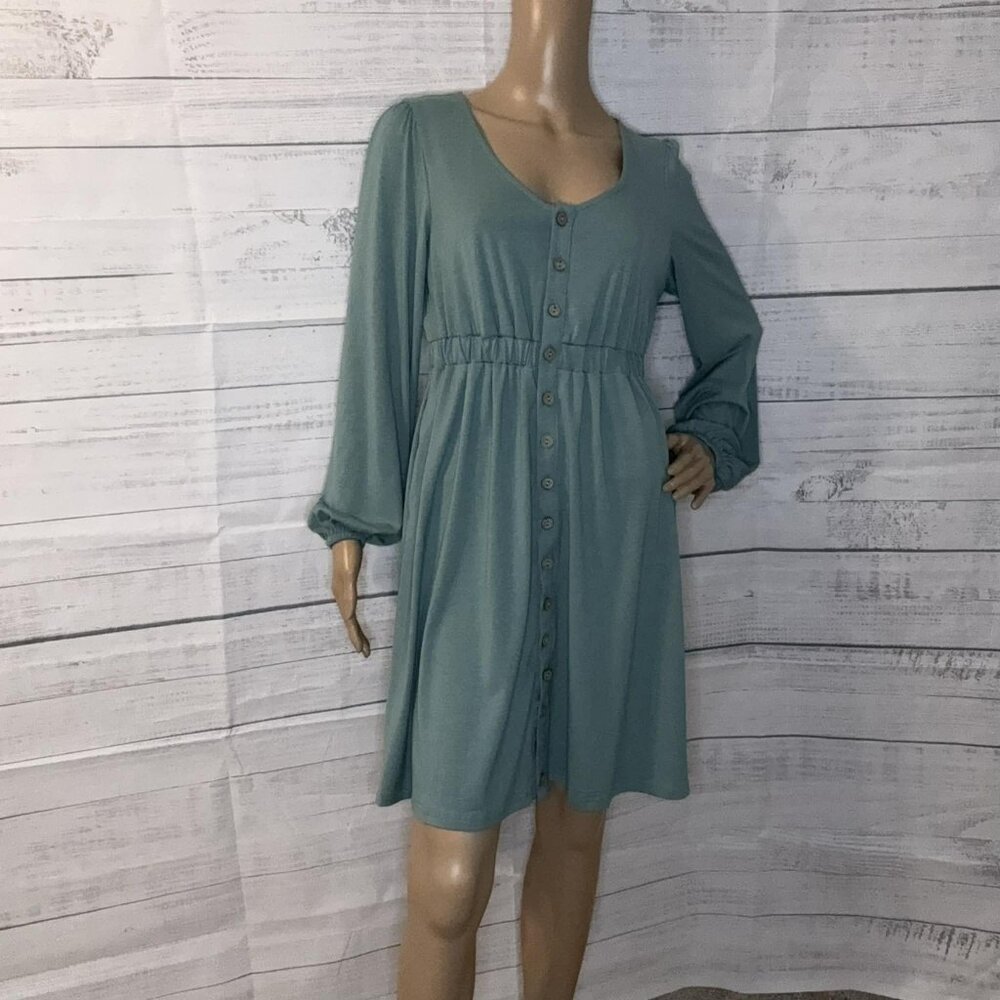 NWOT Green Button Up High Waist Long Sleeve Dress